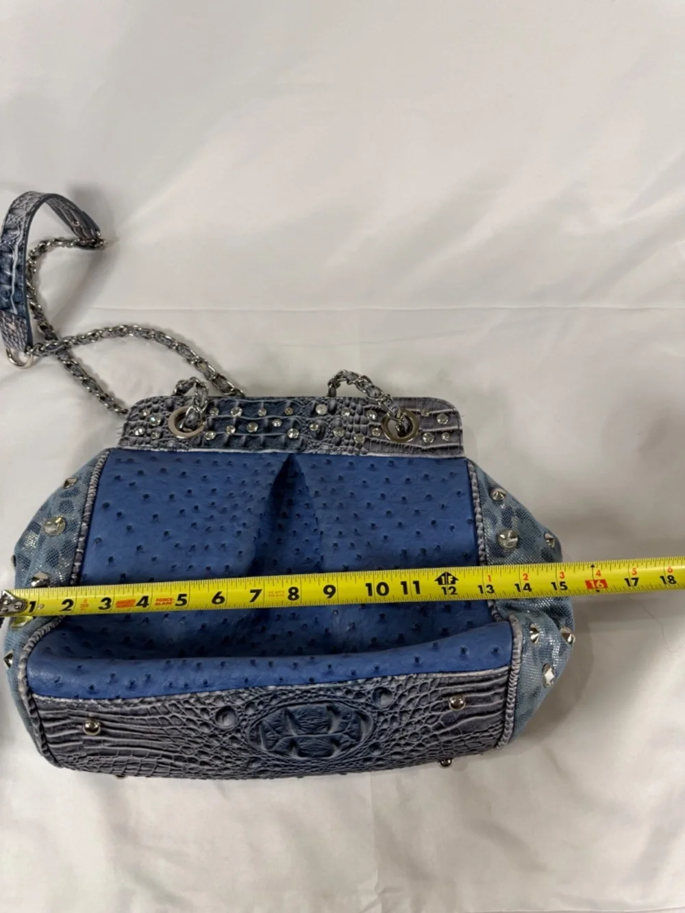 Blue Faux Ostrich Studded Chain Shoulder Bag Y2K Western Glam